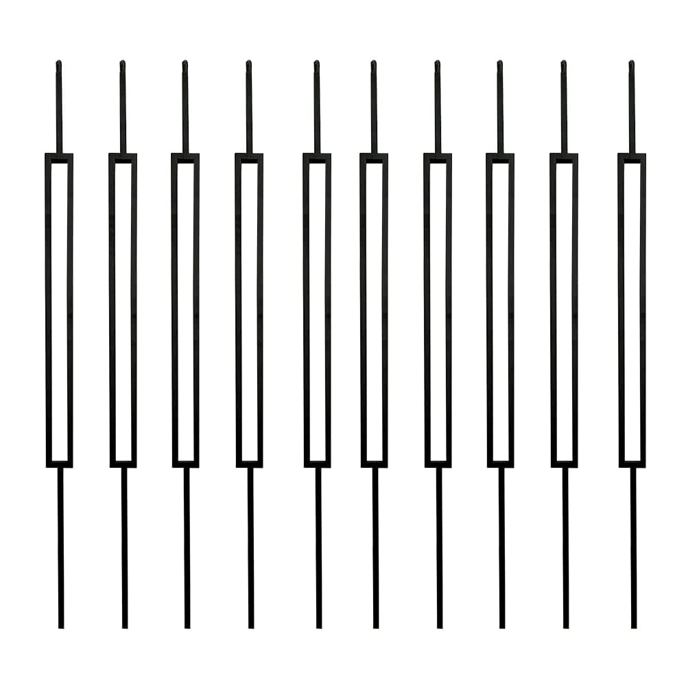Elecmate Iron Balusters for Staircase Interior (Box of 10) Stair Spindles 1/2" Square Metal Balusters - Hollow Single Rctangle Staircase Spindles (Real Satin Black), E08