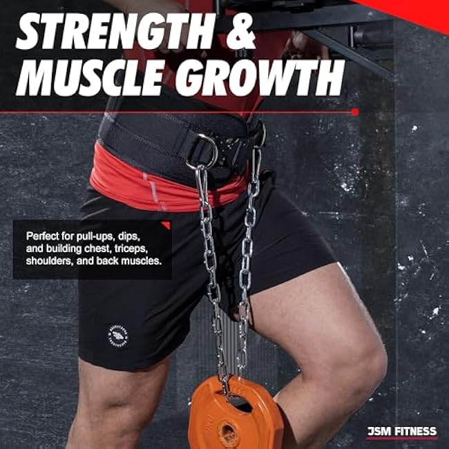 Dip Belt for Weight Lifting with a Quick Closure Steel Buckle, Weighted Belt for Pullups & Dips for Men, with Durable Chain and Carabiners, Weightlifting, Squat, Bodybuilding