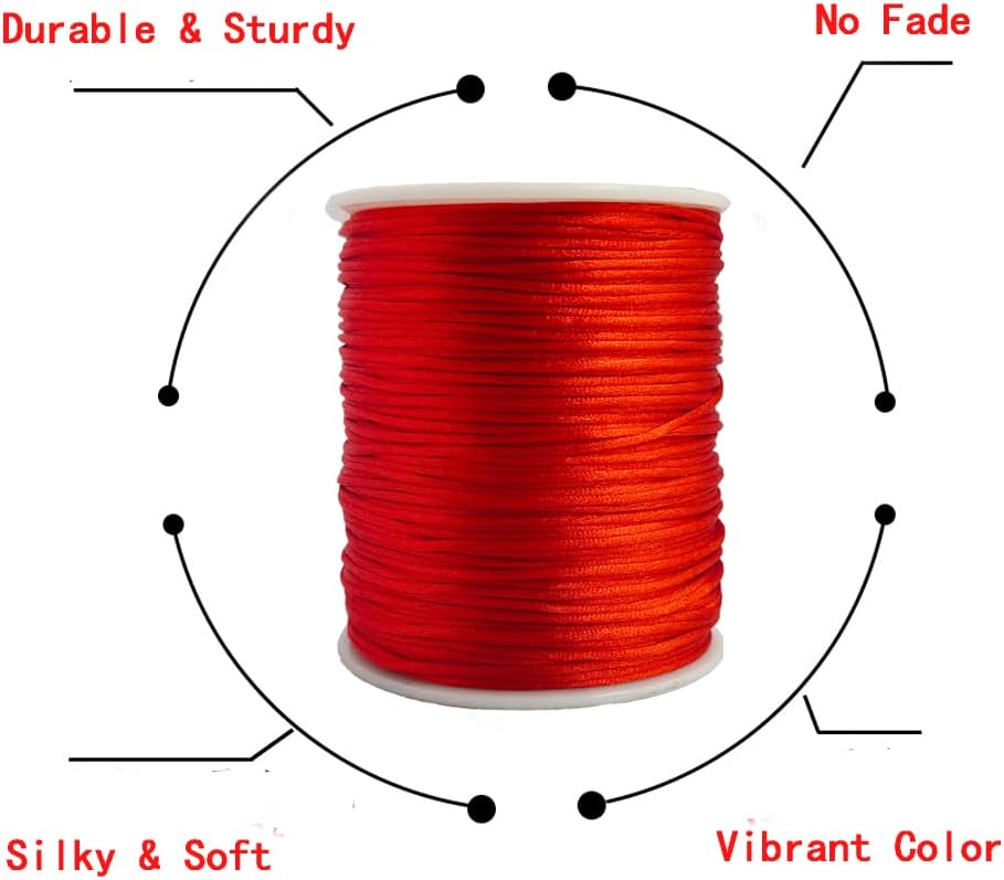 2.0 mm x 110 Yards Nylon Satin Cord Beading Braided Thread String for Chinese Knotting Rattail Macrame Bracelets Necklaces Jewelry Making (Red) image 3