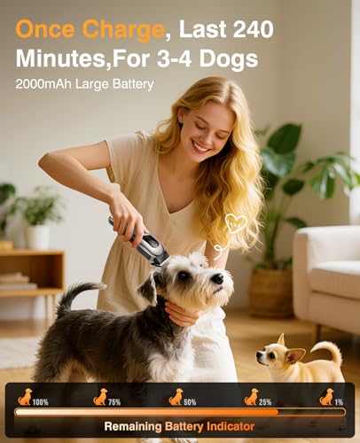 Image of Dog Clippers for Grooming, Dog Grooming Kit for Heavy Thick Hair, Low Noise Cordless Pet Hair Trimmer with Stainless Steel Blade, Professional Rechargeable Hair Trimmer for Dogs and Cats M-Sliver