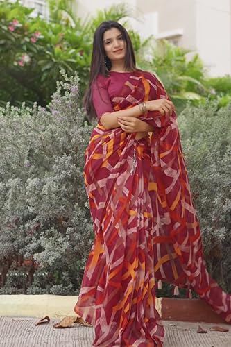 Image of MIRCHI FASHION Women Saree Cotton Abstract Printed | Lightweight Comfortable Sari for Office and Regular Daily Wear with Matching Blouse Piece