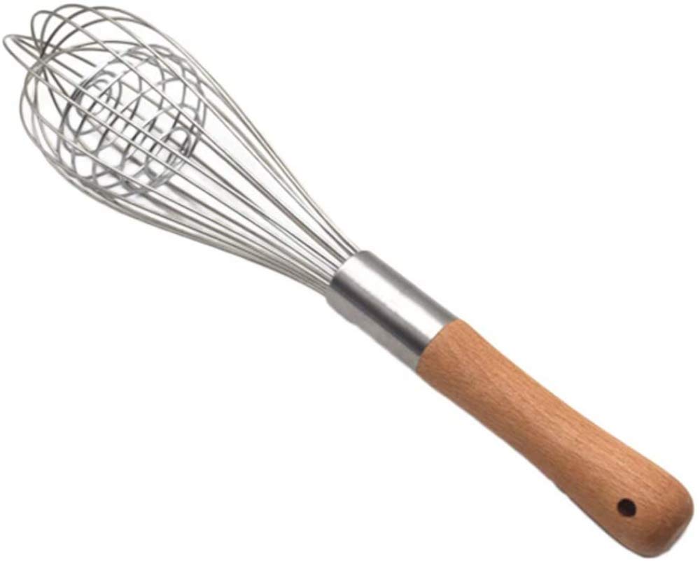 zaizai Batidor De Acero Inoxidable - Mango De Madera - Batidor De Huevos Manual - Utensilios De Cocina para Mezclar, Batir Y Revolver