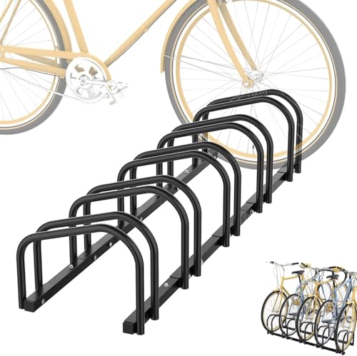 Image of INDIA 5-Bike Floor Mount Cycle Stand Staggered Bicycle Parking Rack Space Saving Storage Solution for Garages and Congested Areas | Heavy-Duty Steel Wheel Organizer with 5 Parking Positions