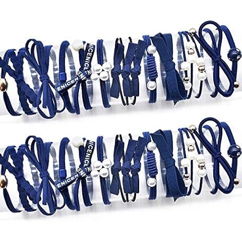 Bgfuni 24 Pcs Personalized Elastic Hair Ties, Hair Ties Set, Cute Elegant Elastic Hair Bands, Rubber Bands Ponytail Holders for Kids Women Girls Baby Braiding Gifts, with Plastic Box (Navy blue) Cover