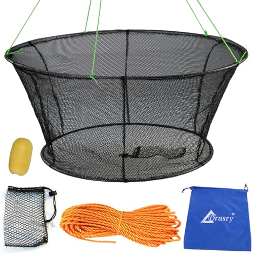 Drasry Fishing Net Trap for Crayfish Crab Bait Minnow Shrimp Foldable Fish Crawdad Lobsters Cast Net Collapsible 31.5 * 23.6 in (80 * 60 CM)