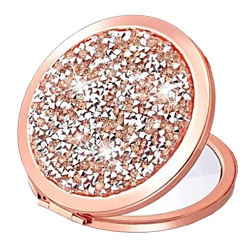 Mihaguty Compact Mirror, Pocket Travel Makeup Mirror, Double-Sided 2X/1X Magnification Compact Mirror, Small Folding Portable Mirror For Purses, Gift For Mom Women (Rose Gold) #TOP3