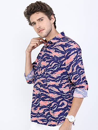 Image of Ketch Men Cotton Slim Fit Printed Full Sleeve Shirt