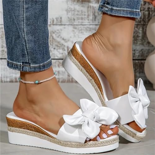 White Platform Sandals for Women 2024 Beachs Sandals,Casual Cute Bow Slippers Fashion Shoes2