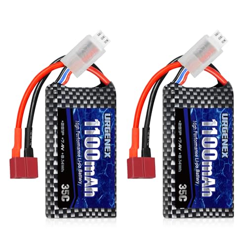 URGENEX Lipo Battery 7.4V 1100mAh 35C(Burst 70C) Dean-Style T Plug 2S Rechargeable RC Battery Fit for HAIBOXING BEZGAR Truck HBX 16889 16890A 18690SA 3100A HS181 HM181 HM165 Most 1/10 1/16 1/18 RC Car
