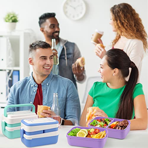 Bentomoment Bento Box For Adult, 50-Oz Stackable Bento Lunch Box With 3 Compartment, Leak-Proof Lunch Containers For Adults Microwave Safe, Bpa Free, Blue Bento Box With Handle #TOP6