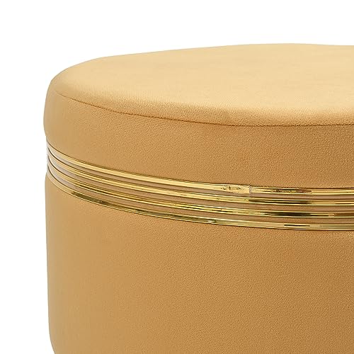 Image of NACIA Ottoman Pouffe Stool for Living Room Sitting, Beige (16x16x17 inch) - Round Footstool /Foot Rest with 4 Wooden & Golden Metal Legs for Dressing Table, Home Decor, Balcony, Bedroom