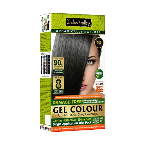 INDUS VALLEY Damage Free Natural Gel Hair Colour for Women | Ammonia & PPD Free Organic Hair Colour with 100% Grey Coverage, Long Lasting Hair Color Trial Pack (Black, 65 ml)