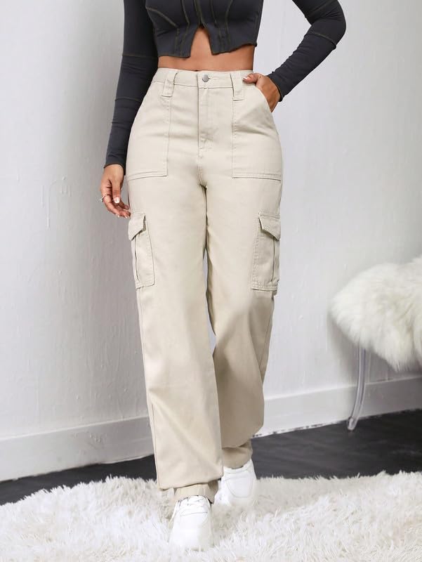 Image of Amazon Brand - INKAST Women Multi-Pocket Denim Cargo Pants Casual Fit Stylish Trousers