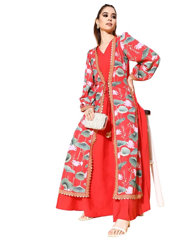 Image of Ahalyaa Floral Printed Tie-Ups Maxi Ethnic Dress