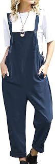 Women Casual Loose Bib Pants Overalls Baggy Cotton Harem Jumpsuits Rompers with Pockets PV2CA