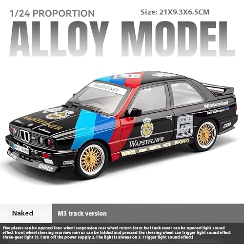 Image of B.M.W M3 1988 E30 DTM Flower Edition 1:24 Diecast Metal Car-Openable Doors,Sound&Light,Pull Back Action,Collectible Toy Car for Kids&Realistic Model Collector - Black
