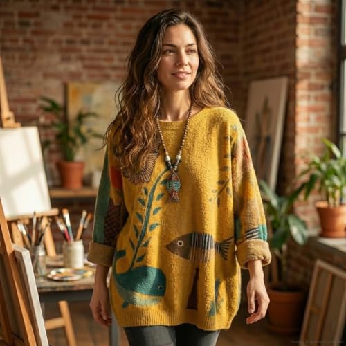 Image of Women's Oversized Graphic Print Knit Pullover Sweater