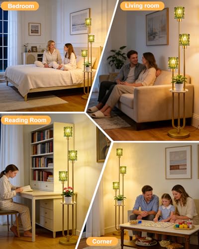 Image of Lightdot 3-Lights Glass Floor Lamp for Living Room Modern Gold Floor Lamp with Green Glass Shade for Wedding /Party Farmhouse Tall Standing Lamp with 5Lb Heavy Base for Bedroom /Sofa Beside /Corner Decor