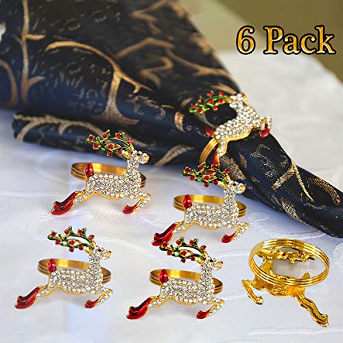 LogHog Christmas Deer Napkin Rings Set of 6, Delicate Napkin Holder Rings Table Decorations for Wedding Banquet Birthday Thanksgiving Holiday Daily Dinner Party Decor (Gold Deer)