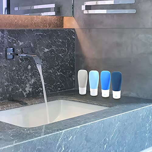 Insfit Portable Travel Bottles, Tsa Carry On Approved Toiletries Containers, 2 Ounce Leak Proof Squeezable Silicone Tubes, Refillable Travel Accessories For Shampoo Body Wash Liquids 4 Pack Blue #TOP4