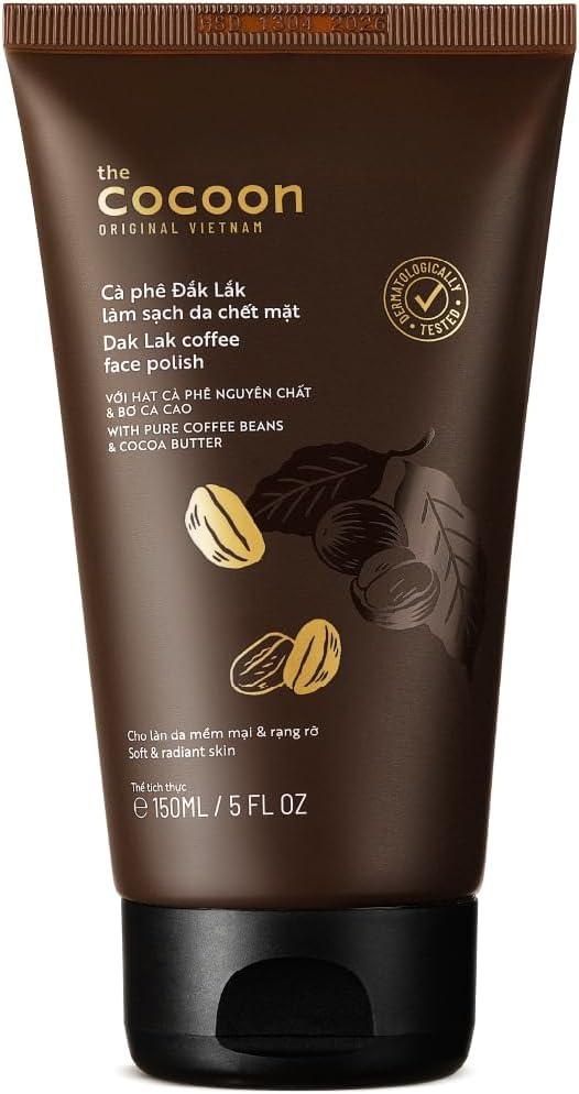 Cocoon Original Vietnam Coffee Face Scrub 150ml/ 5.07 fl oz Dak Lak Coffee Exfoliating Facial Scrub with Cocoa Butter Gentle Exfoliation for Smooth and Soft Skin