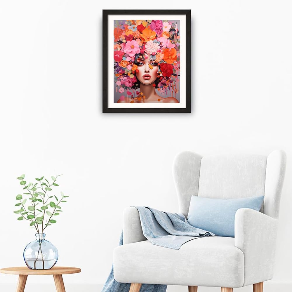 Natuyalo Paint by Numbers Kit for Adults Beginners and Kids, 16" Wx20 L Canvas Pictures Drawing Acrylic Paintwork with 3 Pcs Paintbrushes, Beautiful Women with Flowered Headdresses
