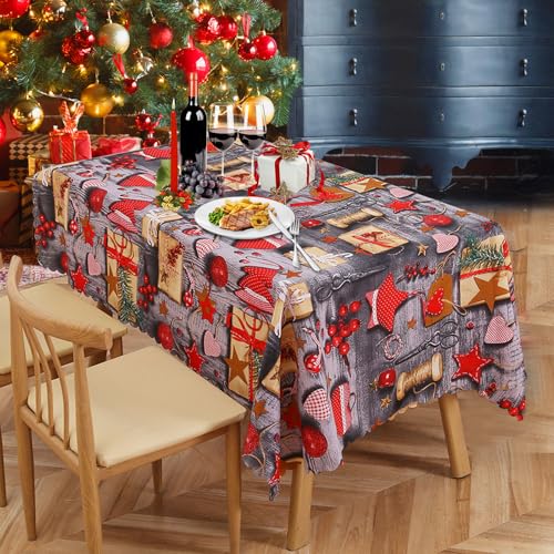 Fantasyon Large 180 x 150 cm Rectangular Washable Waterproof Red Xmas Table Cover for Christmas Party Supply