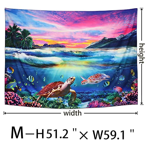 Sea Turtle Tapestry Sunset Tapestry Underwater World Tapestry Tropical Fish Tapestry Wall Hanging For Bedroom Dorm Room #TOP4