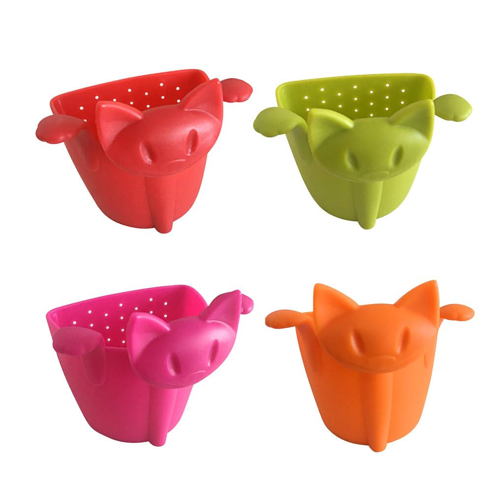Lot de 10 infuseurs à thé réutilisables en forme de chat - Motif dessin animé - Passoire mignonne - Accessoires à suspendre - Rose rouge