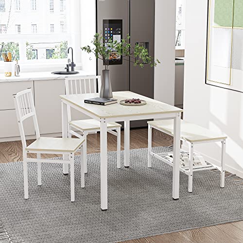 Image of Teraves Dining Table Set for 4, Kitchen Table and 2 Chairs with Bench