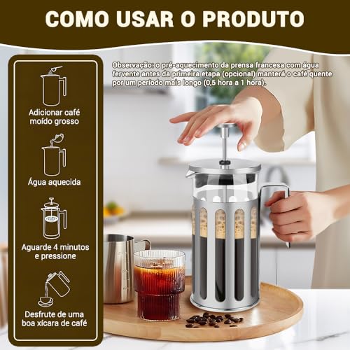 Yedelna Cafeteira Francesa Prensa, Prensas Francesas, 350ml, Prata