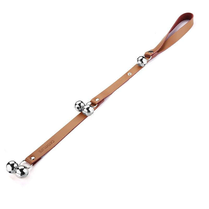 Campainha para cães de couro marrom com 5 sinos de latão CATHYLIFE – até 71,88 cm