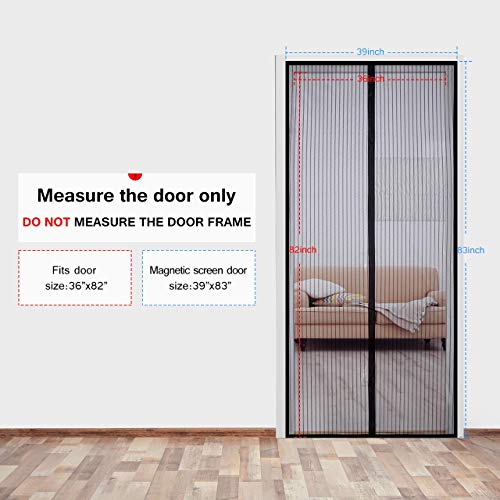 Homitt Magnetic Screen Door with Heavy Duty Mesh Curtain and Full Frame Seal, Fits Door Size up to 37"-82", Hands Free, Let Fresh Air in, Black - Thumbnail 5