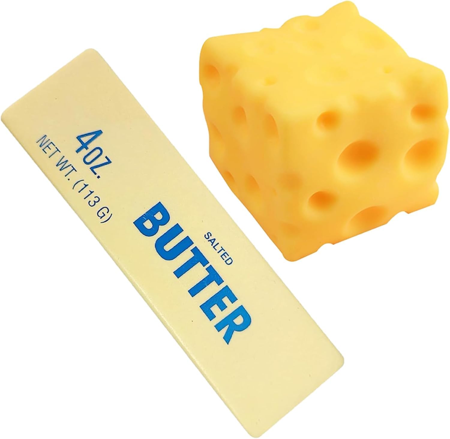 Butter Squishy, Cheese Squishy, Salted Butter Design Stress Relief Squishies for Desk, 4oz Replica Sensory Fidget for Adults, Funny-Themed Office Decor (6CM Cheese and Butter)