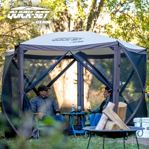 CLAM Pop Up Screen Tent, Outdoor Camping Gazebo Canopy, Venture, 9\' x 9\', Blue