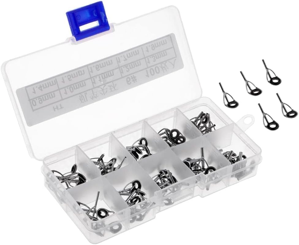DIY Fishing Rod Repair Kit, 100Pcs Stainless Steel Guides Set, Bear- Ceramic, Fishing Accessories Replacement, Convenient Storage Box, for Fishing Lovers