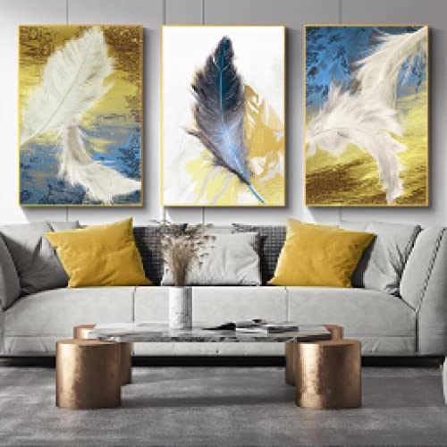 Impression sur toile Golden Feather art abstrait moderne 30x45cm lot de 3 sans cadre