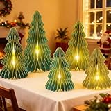 5Pcs Large Green Christmas Table Decorations Paper Christmas Trees, Light Up Honeycomb Xmas Tree Centerpieces for Tables, Christmas Frozen Winter Wonderland Party Vintage Home Decor, 12/14/16 Inch