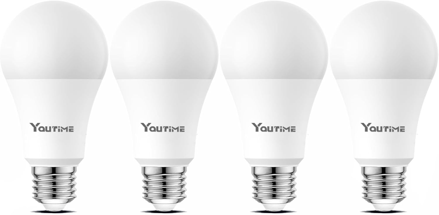 Youtime 3500K LED Light Bulbs A19 100 Watt Equivalent (Not Dimmable), Natural White, 1600 Lumens,LED Bulbs 15W, Energy Saving Light Bulb for Living Room (4 Pack)