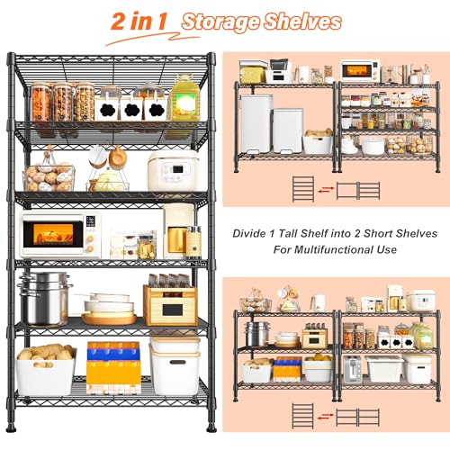 Image of REIBII 6-Shelf Tall Metal Shelves 70 inch H Wire Rack Sturdy Standing Shelf Units Adjustable Detachable Storage Shelving Unit for Kitchen Laundry Pantry Garage Commercial 71 inch H x 21.65 inch W x 11.8 inch D