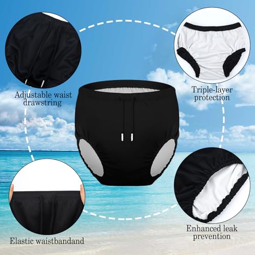 Image of Glitopper 2 Pcs Reusable Adult Swim Diapers Special Needs Cloth Diaper Covers Washable Nappy Trunks Waterproof Leakproof for Postpartum Women Incontinence Protection Unisex(Black,L)