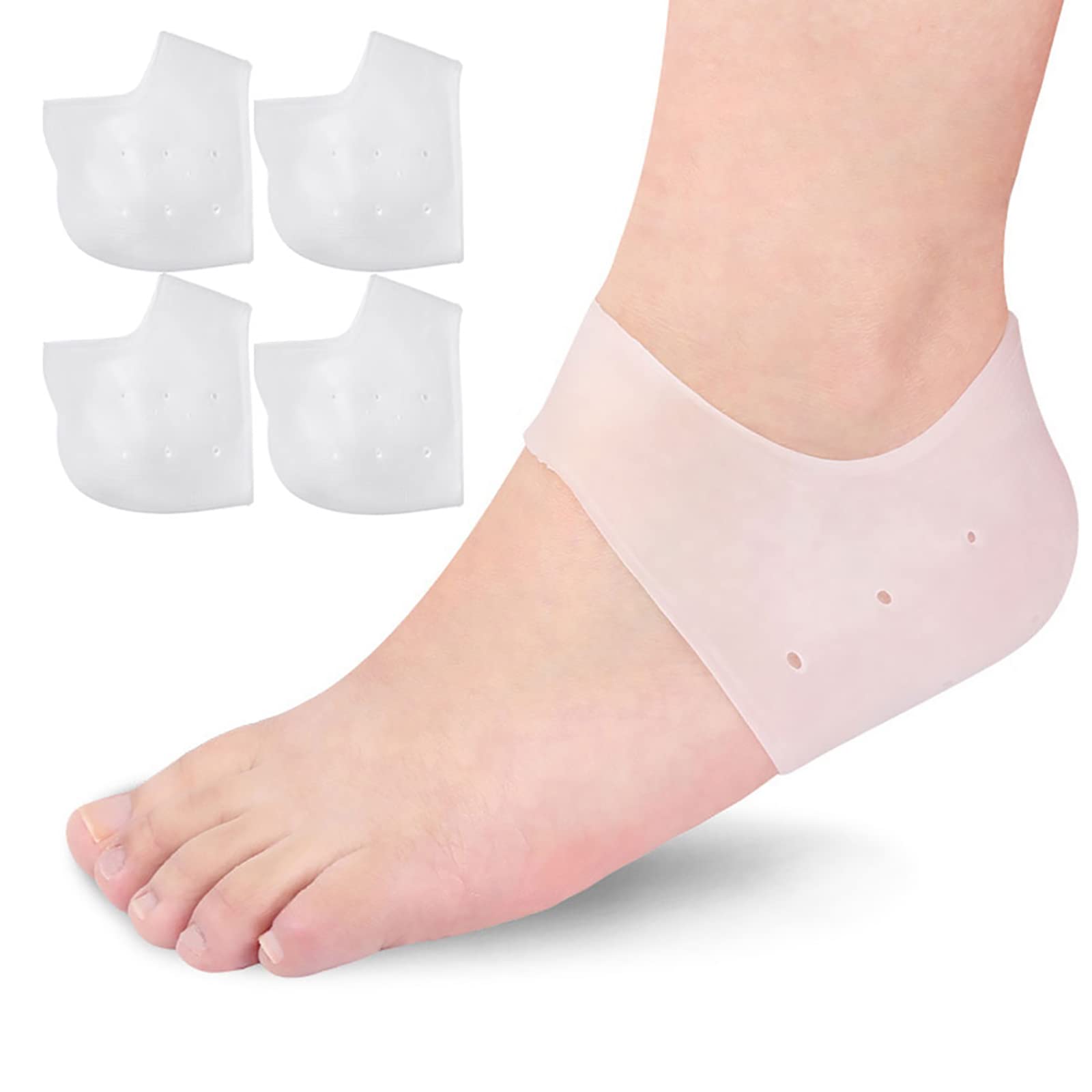 BrilliStar Moisturizing Gel Heel Socks, Silicone, 2 Pairs, One Size Fits Most, Dry Skin, Open Toe, Plantar Fasciitis Relief