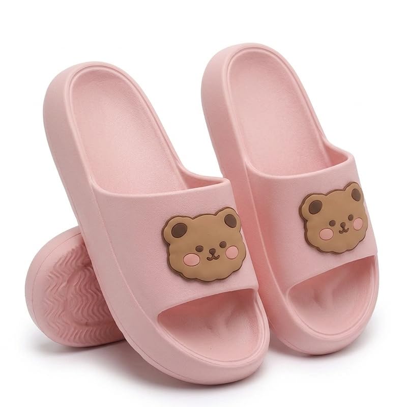 Image of Wolvesden Cute Bear Womens Slip-On Slides | Lightweight & Super-Soft EVA Flip Flops | Daily Wear Slippers For Girls | For Everyday, Casual and Lounge Wear & Outings