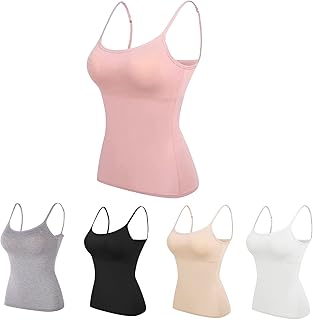 Verstellbares Camisole für Damen, mit integriertem BH, Stretch-Baumwolle, Spaghettiträger, U-Ausschnitt, Cami