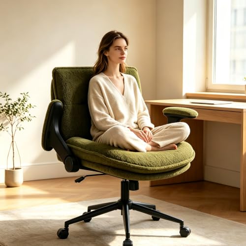 IWMH Schreibtischstuhl Schneidersitz,Homeoffice Bürostuhl mit Armlehne Grün – Ansicht 2