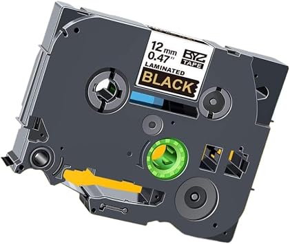 12mm Black On Lemon Yellow Replace Label Tape TZe 231 TZe-MQY31 TZe-MQ531 TZe-MQE31 TZe-MQF31 TZe-MQG31 Compatible with Label Makers 1000 FeetGold on Black