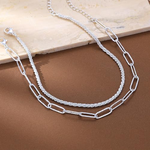 Image of Freekiss Sterling Silver Ankle Bracelets for Women: Dainty Layered Waterproof Anklet for Women Adjustable Womens Anklet Set Stackable Figaro Beaded Cuban Link Anklets Beach Jewelry for Women