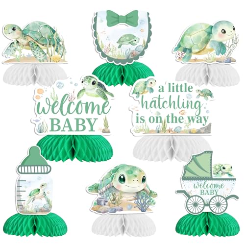 Baby shower garçon océan : 8 tortues en nid d'abeille pour centre de table