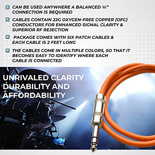 Cables TRS patch ¼” x ¼” 2 pies pack 6 multicolor miniatura 7