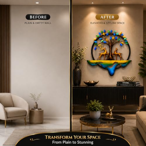 Image of SHREE 'O' GREEN TECH - Handcrafted Metal Tree of Life Wall Decor with Deer Modern Wall Art Hanging for Living Room Bedroom Dining Hall Office Hotel Home Decoration